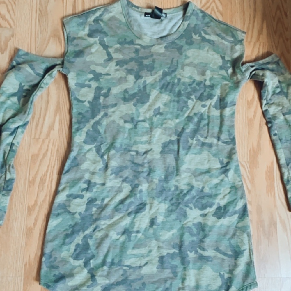 Cut Out Sleeve Army Dress